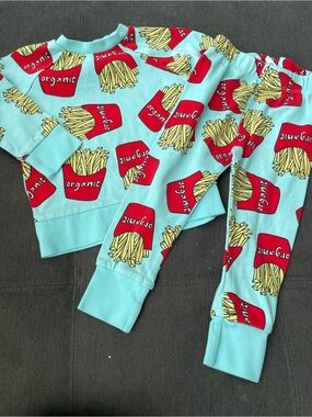 Kids French Fry Print Matching Set - Aqua